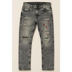 Another Huge Piece Distressed Jeans Size 48x32 Grey Acid Wash Paint Splatter